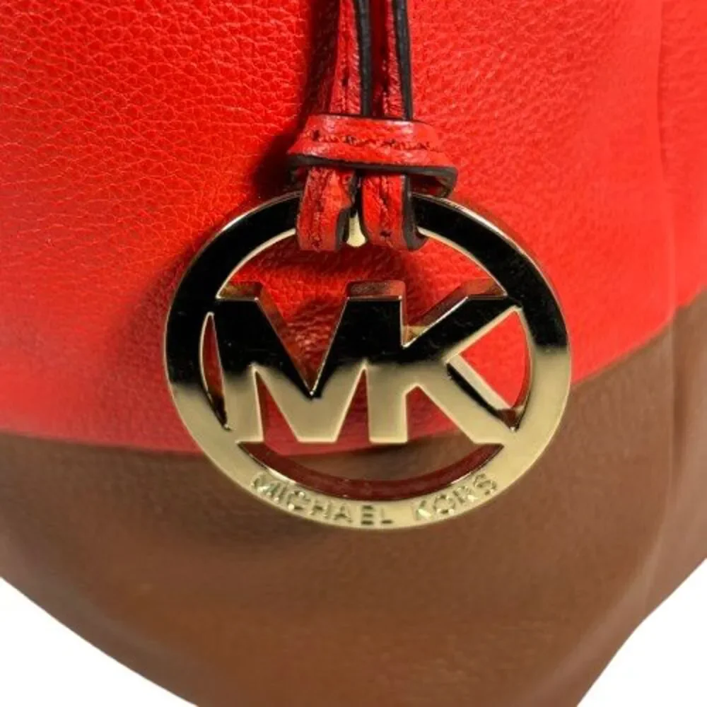 Michael Kors Jules Colorblock Mandarin Orange Leather Drawstring Shoulder Bag